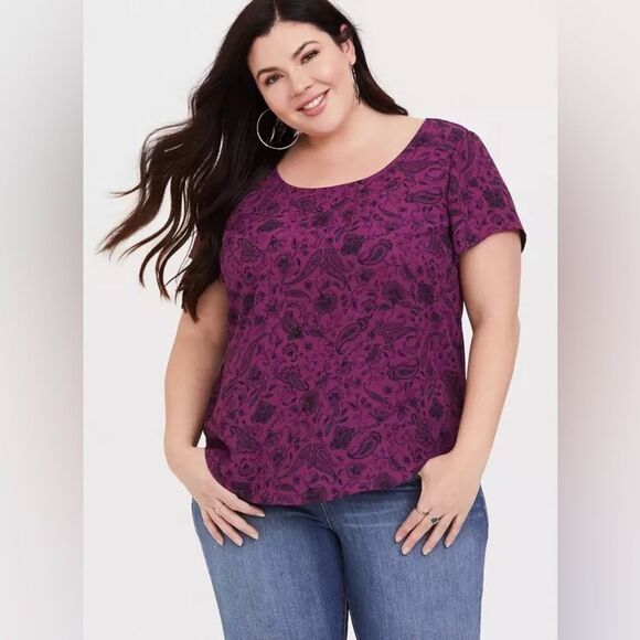 Torrid Abbey Georgette Cage Back Blouse Size 0/Large/12 Paisley Print - Picture 1 of 13